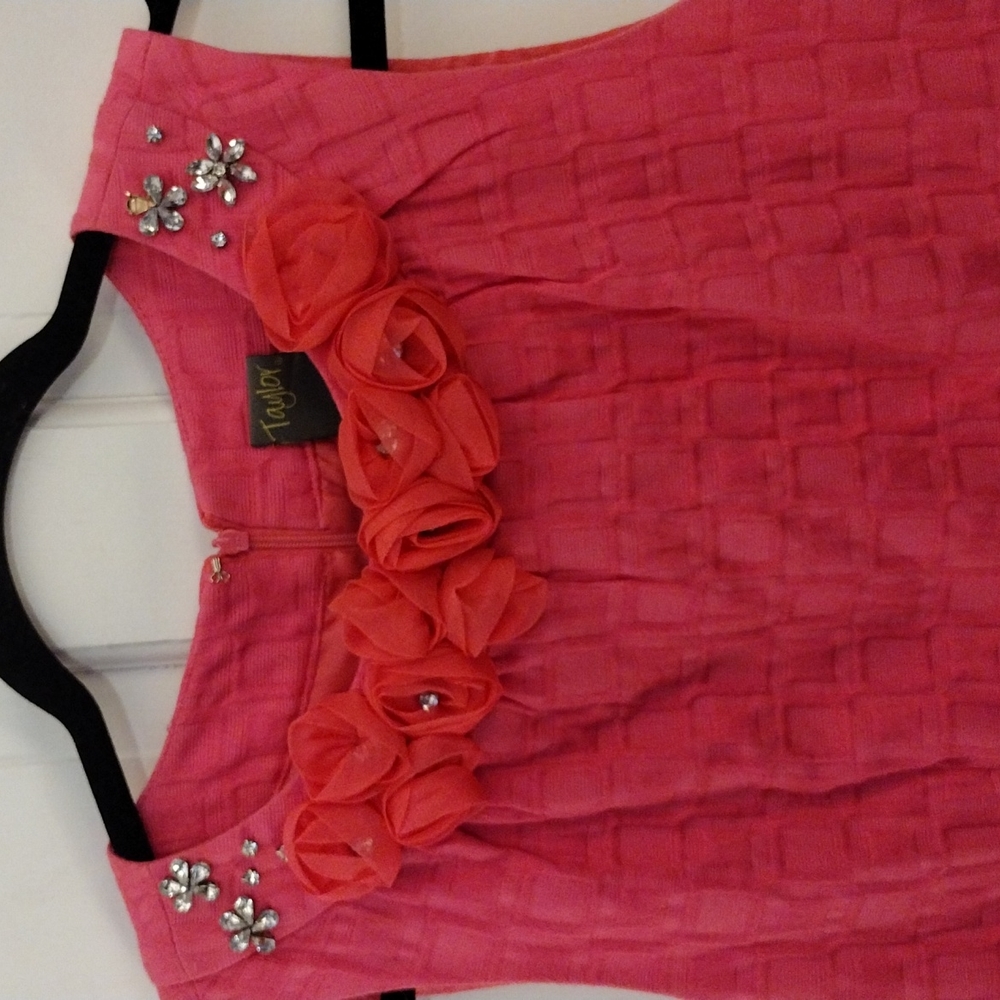 Taylor Pink Shift Dress Size 12 Floral and Rhinestone Embellished